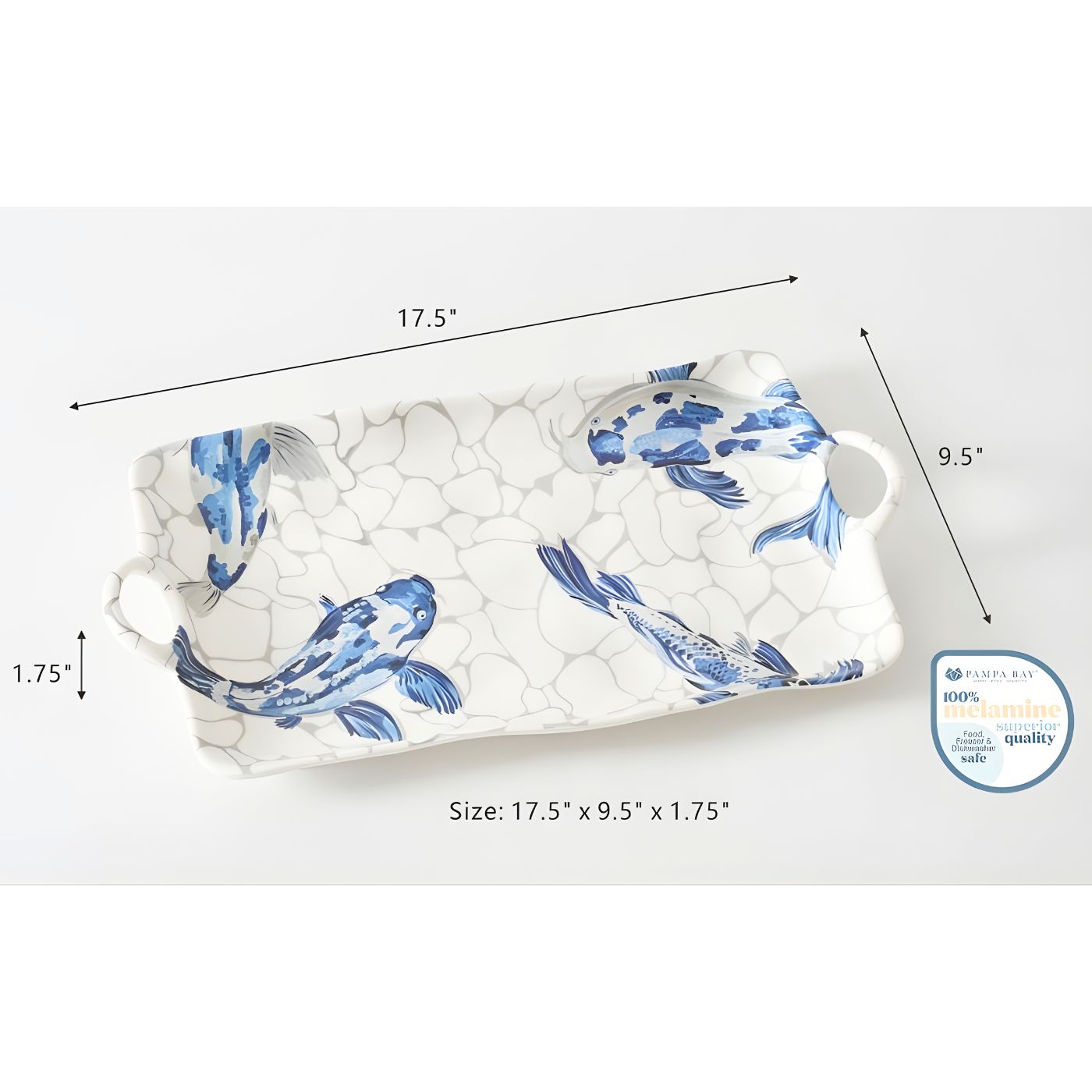Pampa Bay KOI large serving platter blue design dimensions