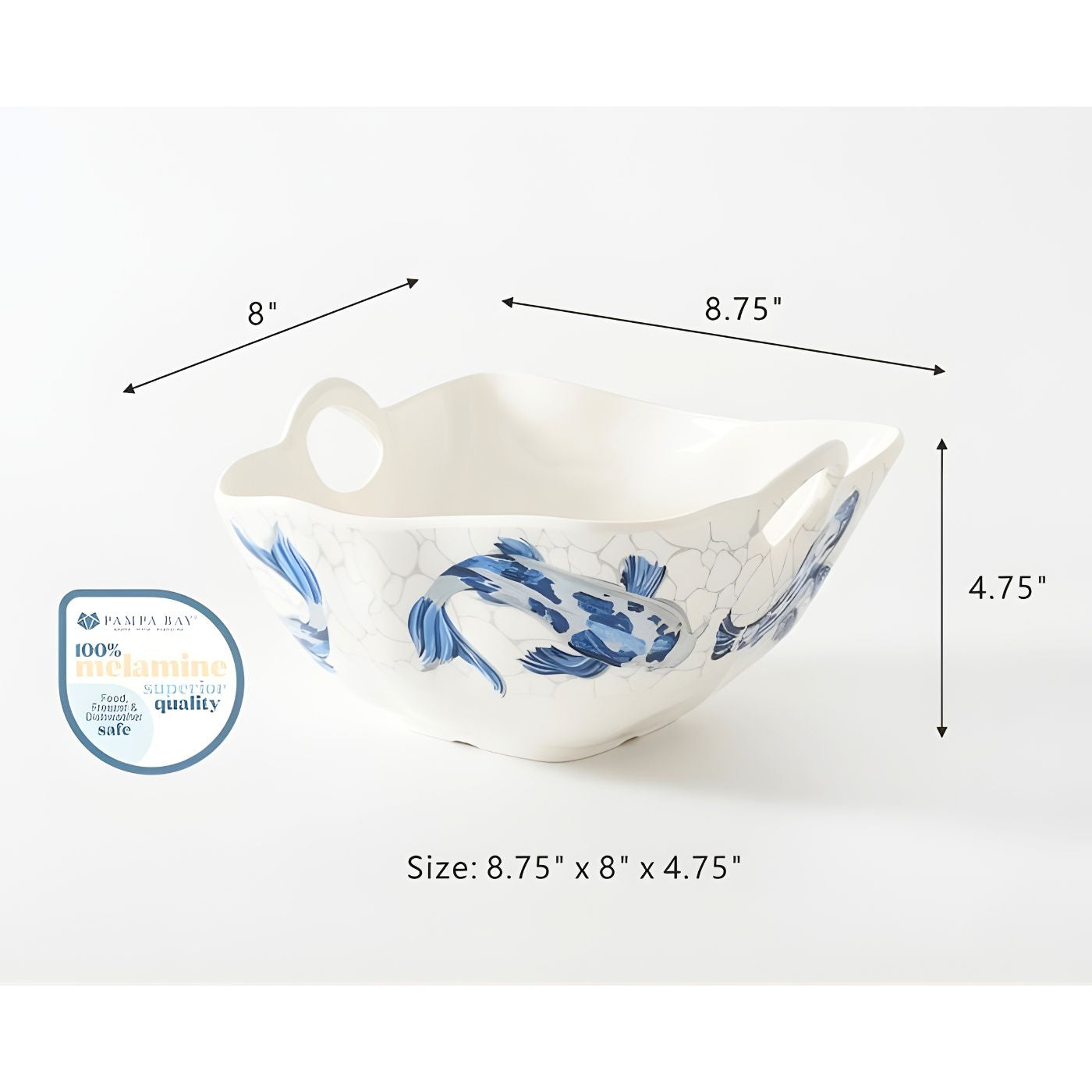 Pampa Bay KOI melamine serving bowl blue design dimensions