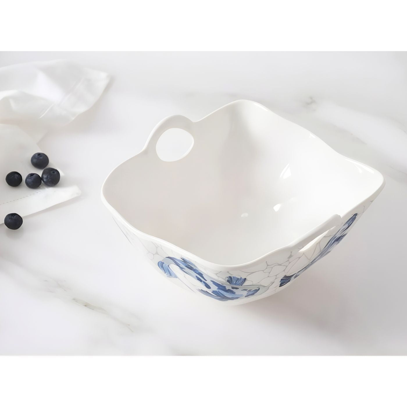 Blue koi salad bowl melamine top view