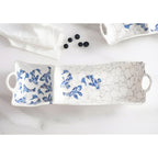 Blue koi divided serving dish with built-in dip bowl