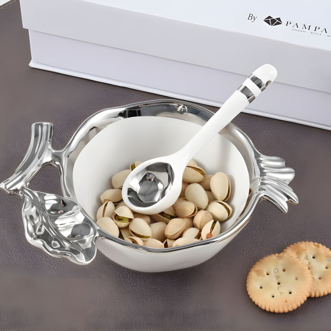 White porcelain bowl serving nuts on table