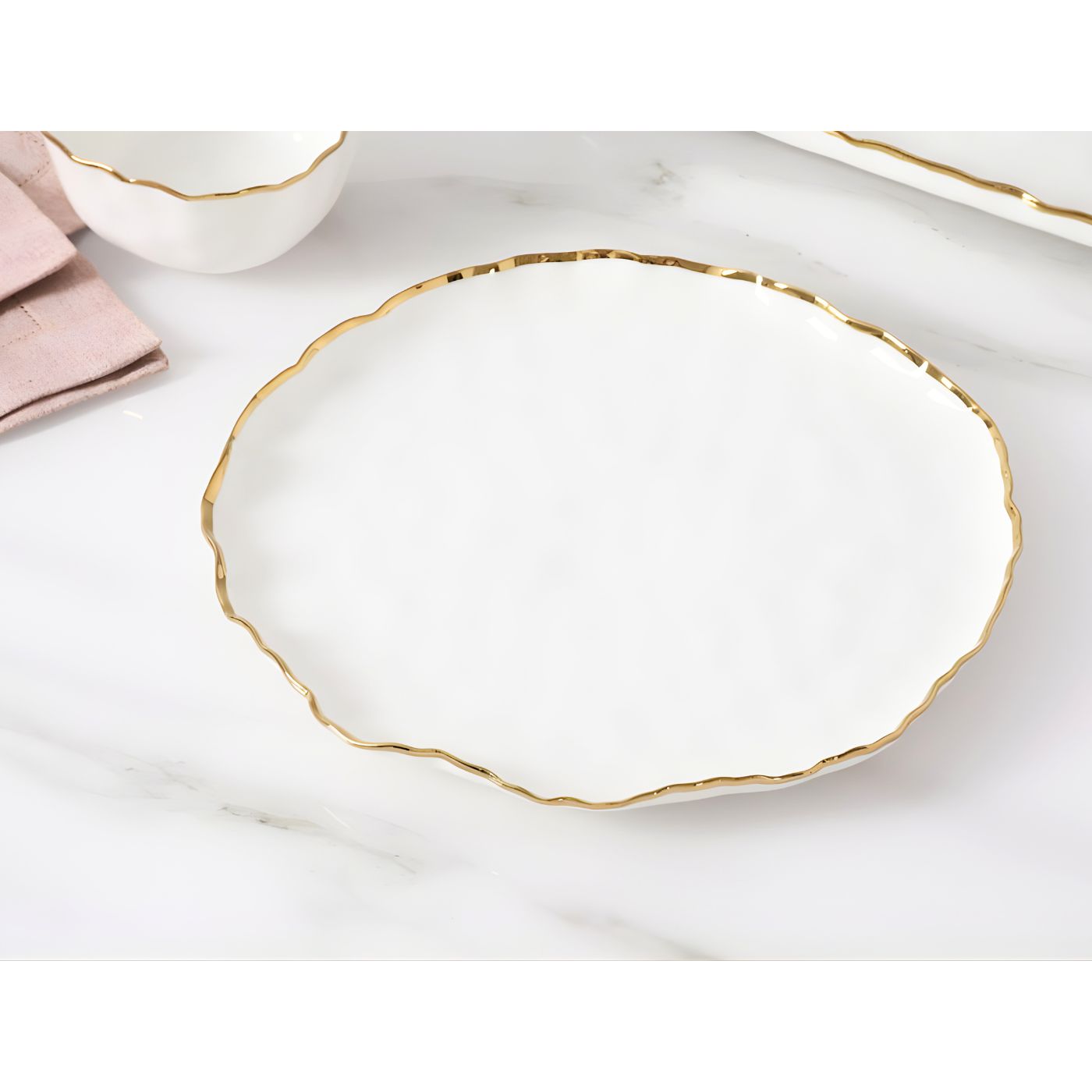 High-fired porcelain serving platter with titanium gold edge