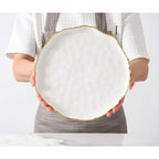 Pampa Bay white porcelain round serving platter with gold trim size