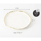 White serving dish round with delicate gold rim dimensions