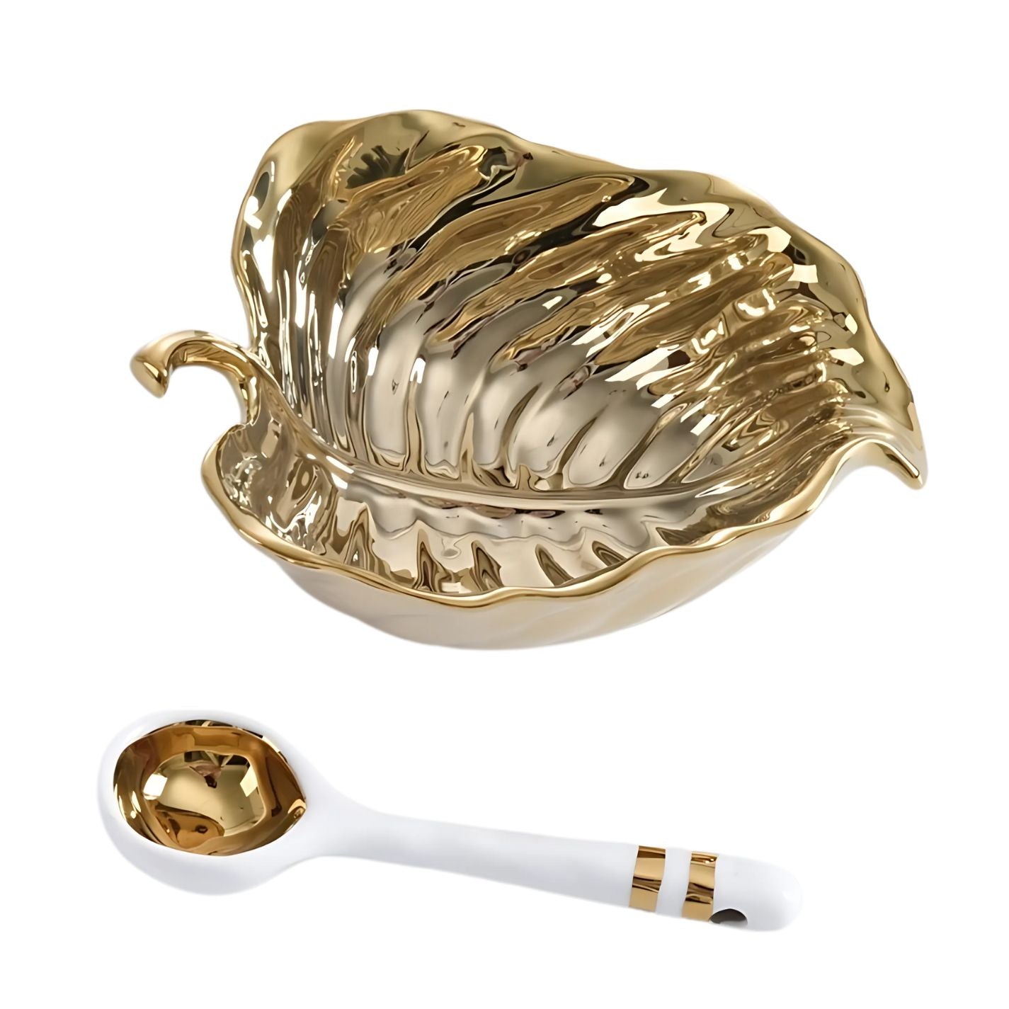 Pampa Bay Gold Leaf porcelain bowl and spoon gift set