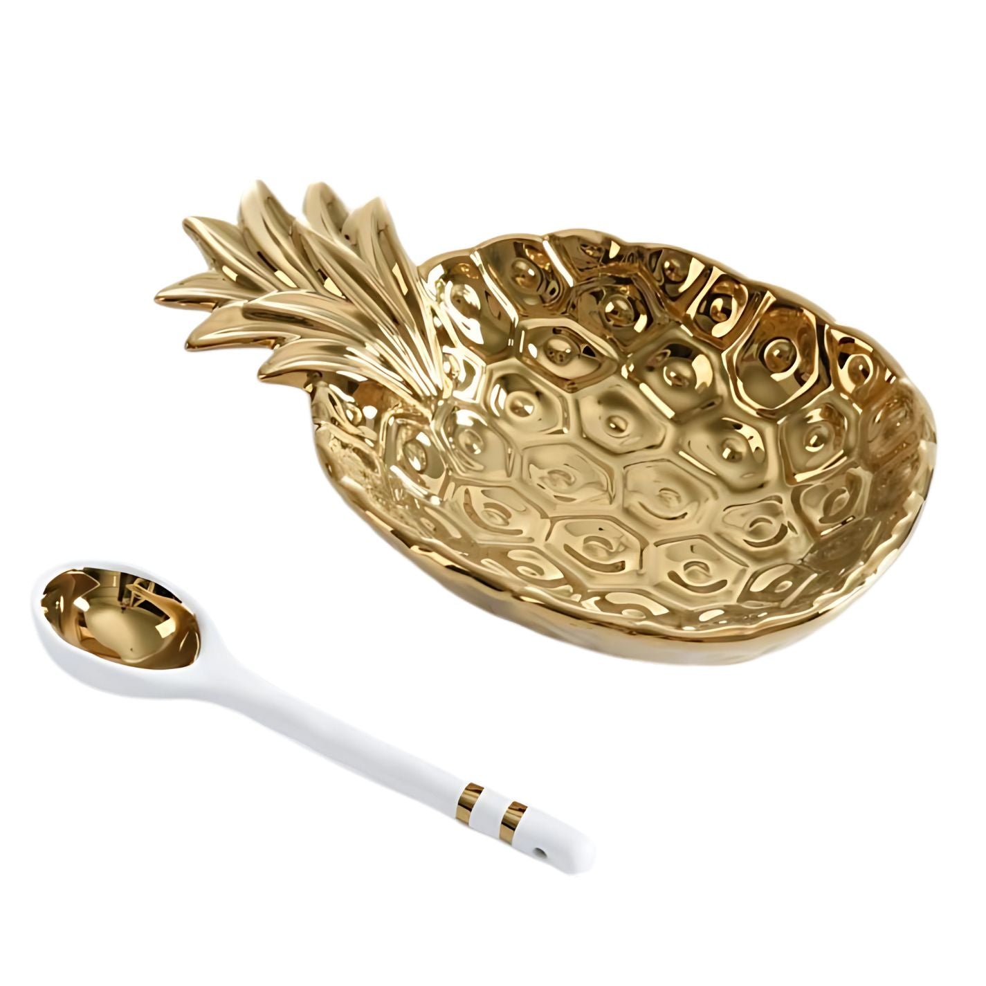 Gold pineapple porcelain bowl and spoon gift set