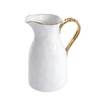 White porcelain jug with gold rim and handle 44 oz