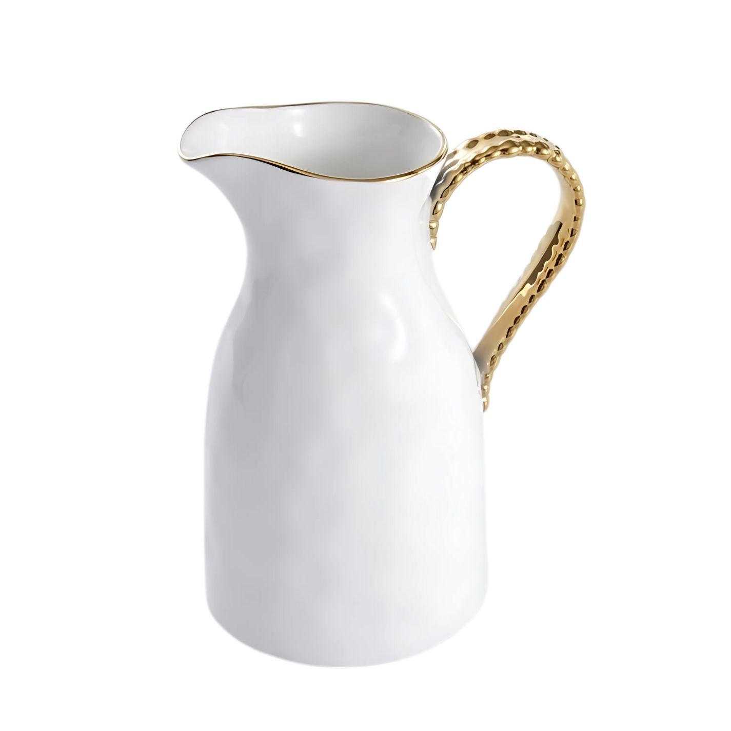 White porcelain jug with gold rim and handle 44 oz