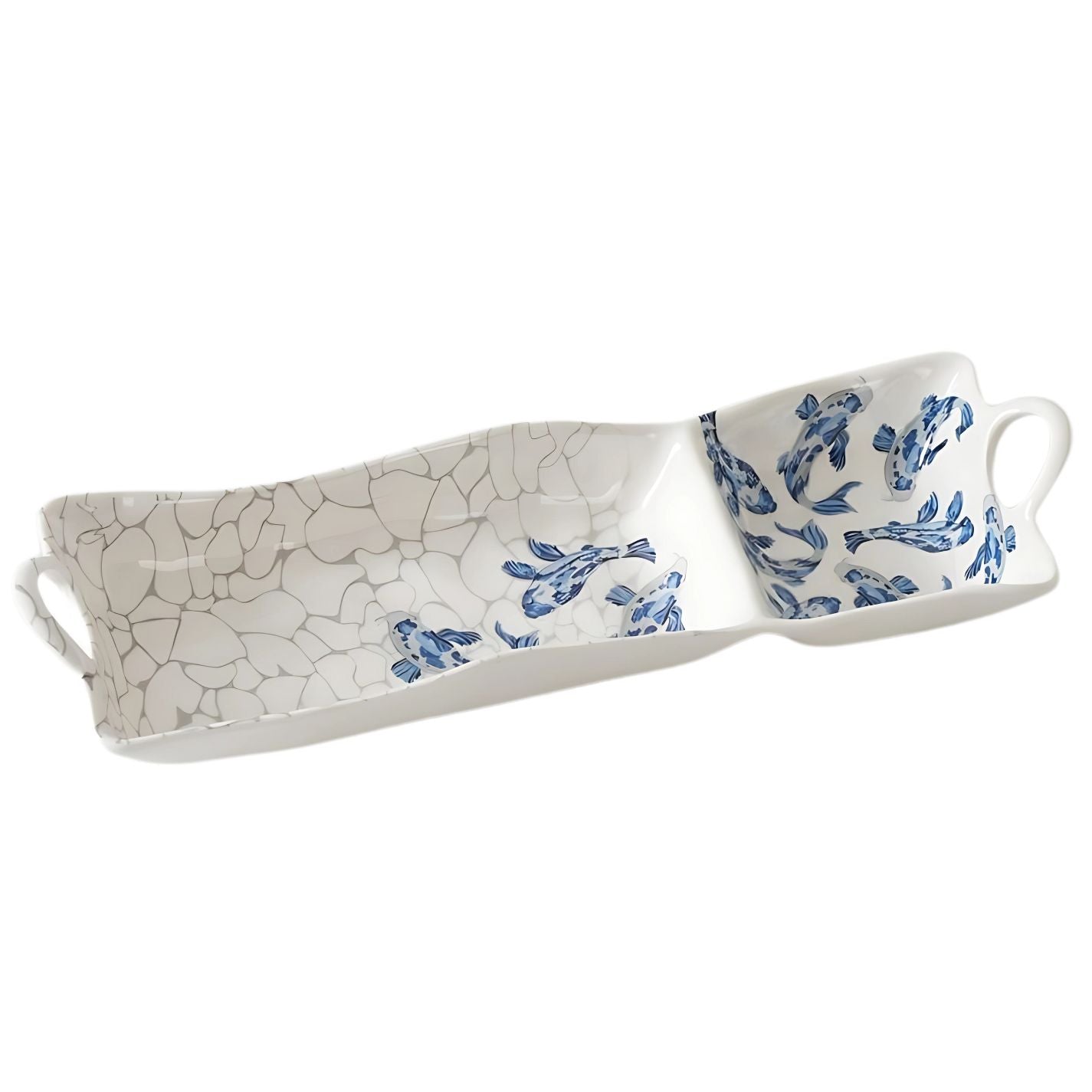 Pampa Bay KOI large serving platter chip and dip in blue koi design