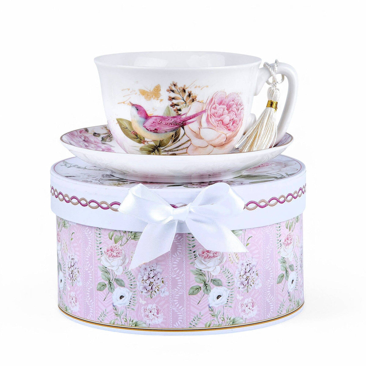 10.14 oz floral cup and saucer set in gift box