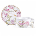Peony and bird tea cup and saucer gift set