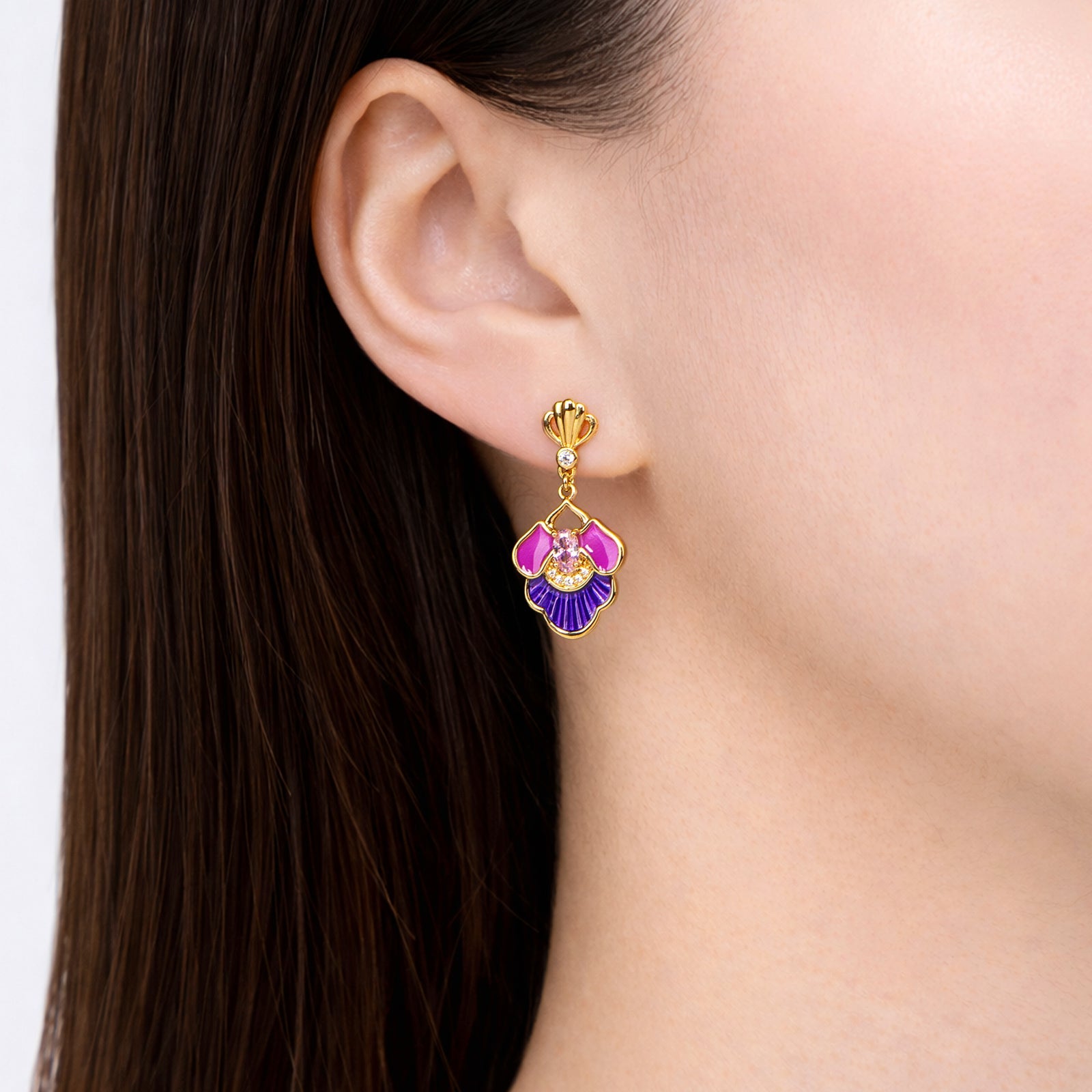 Tang Flowing Gowns Drop Earrings Purple Model - Shen Yun Collections