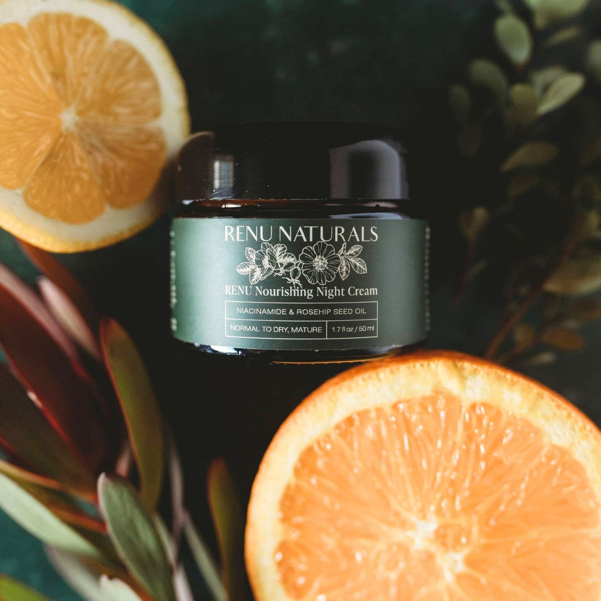 Niacinamide night cream with rosehip seed oil and hibiscus