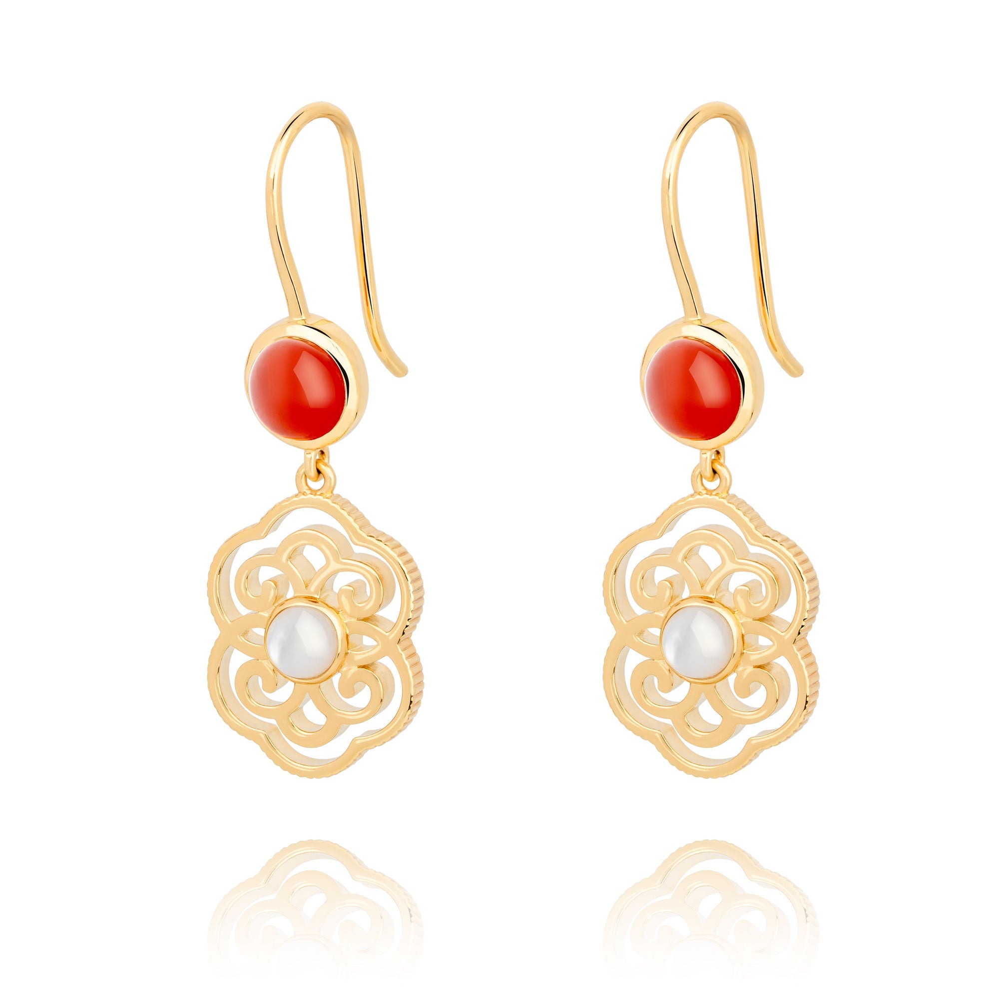 Blissful Ruyi Hook Earrings Carnelian Side - Shen Yun Collections