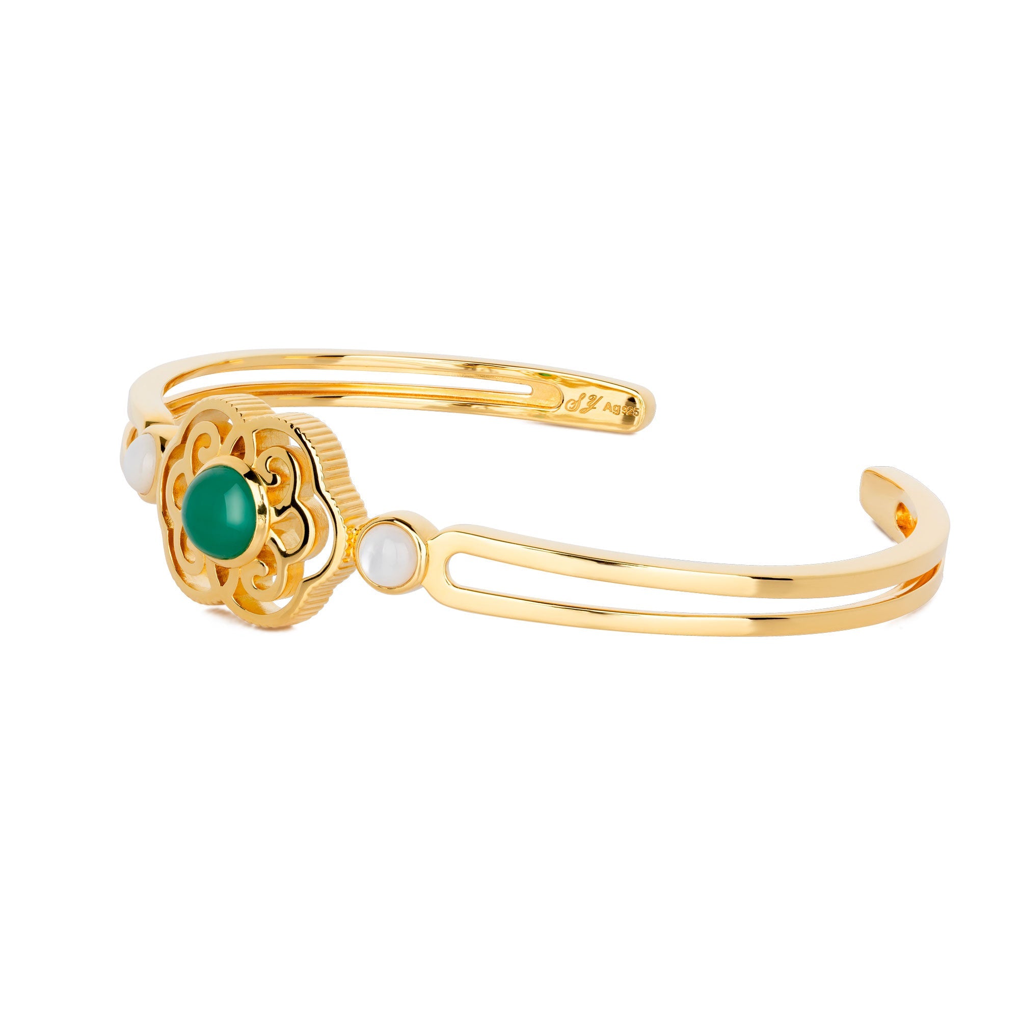 Blissful Ruyi Bangle Green Agate Side - Shen Yun Collections