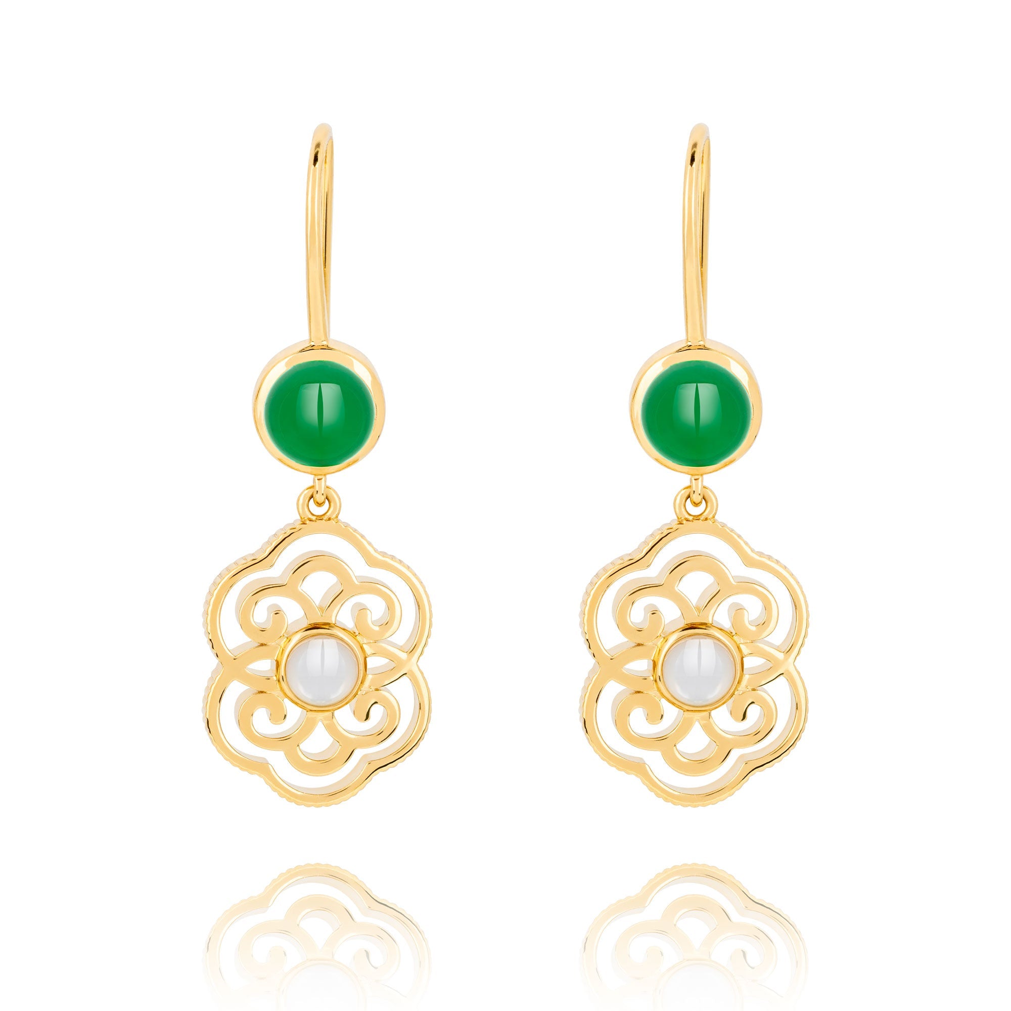 Blissful Ruyi Hook Earrings Green Agate - Shen Yun Collections