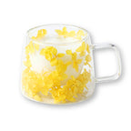 Double wall glass mug with golden blossoms