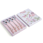 Set of four tea spoons with pink peony ceramic handles