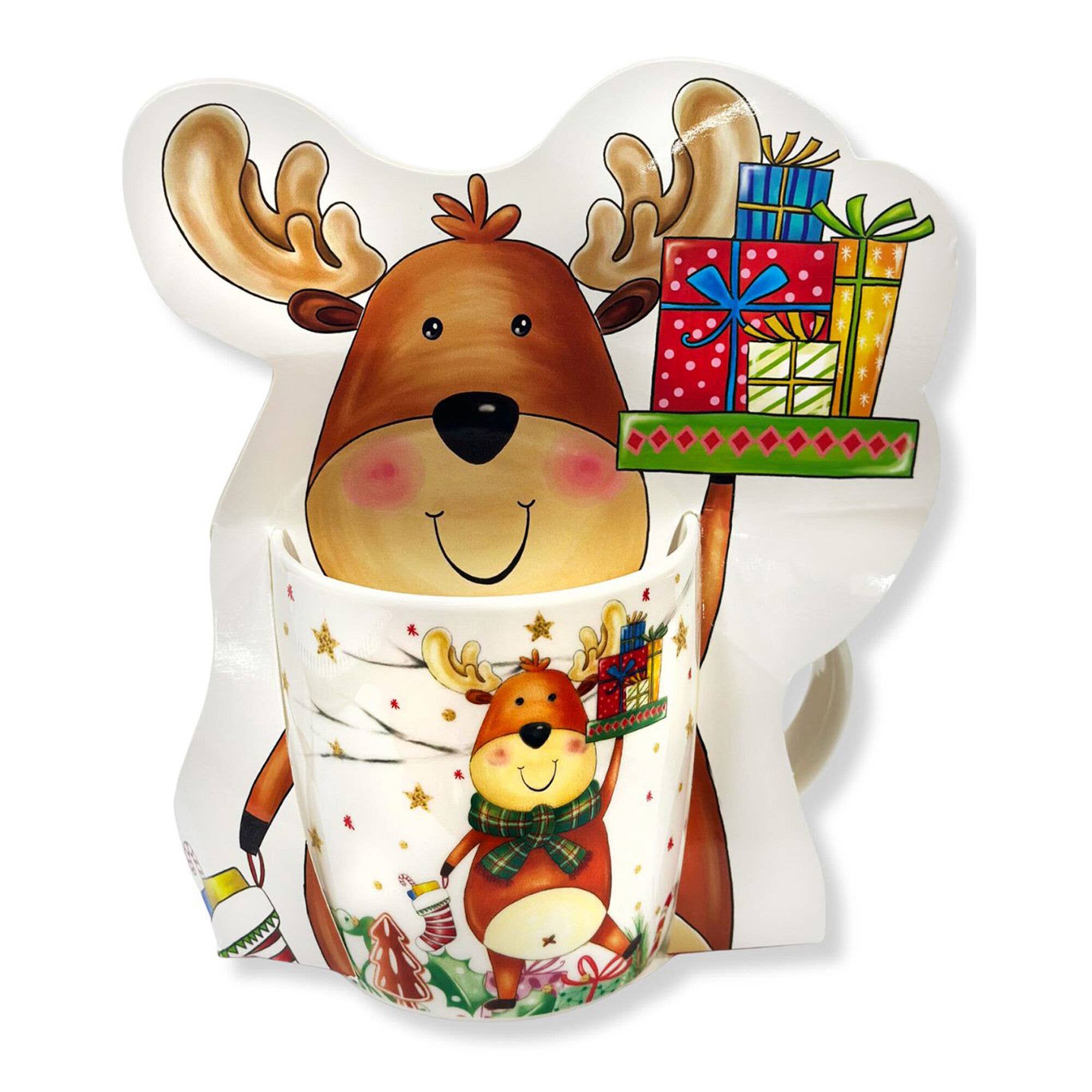 Reindeer porcelain coffee mug gift set