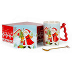 Christmas porcelain mug with coaster and spoon