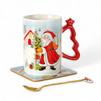 Christmas ceramic mug with matching coaster and spoon