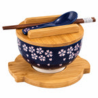 Sakura Cherry Blossom porcelain bowl set with bamboo lid and chopsticks
