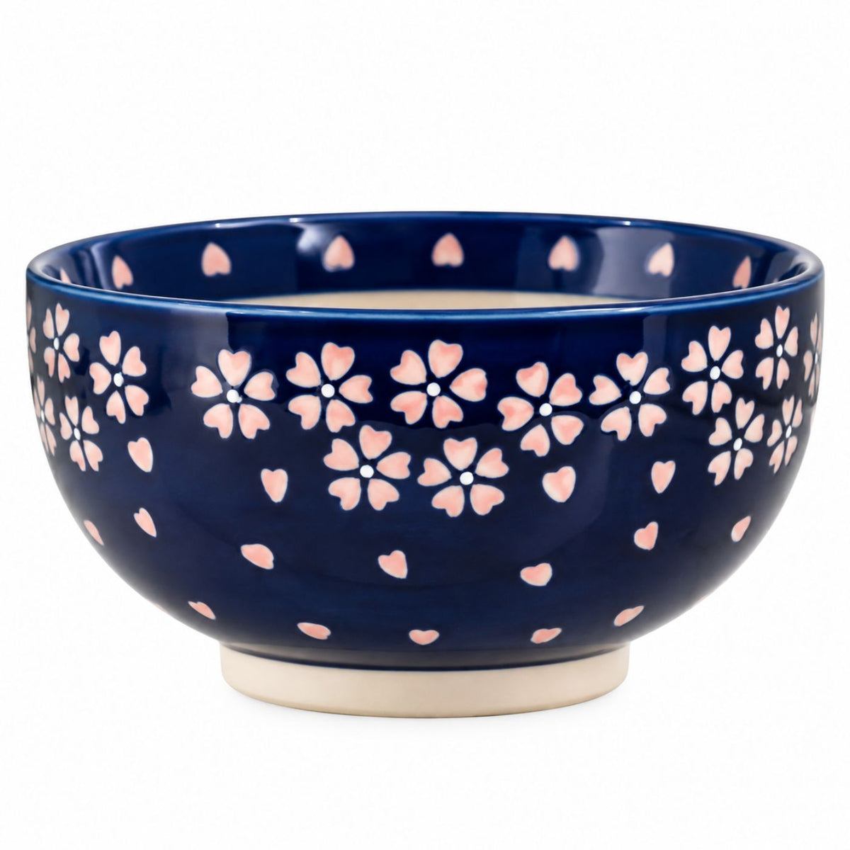 Navy blue sakura bowl with pink cherry blossoms
