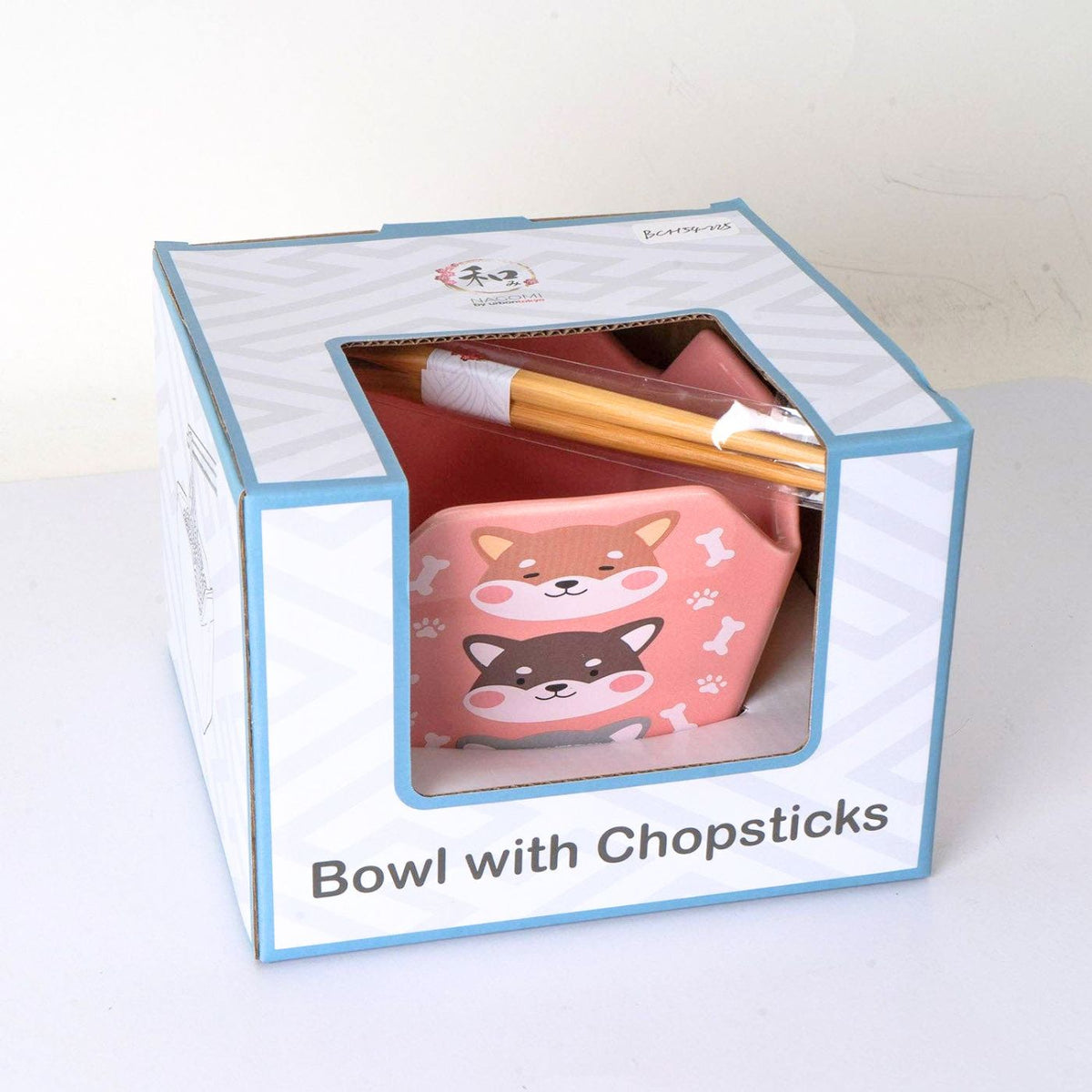 Shiba Inu serving bowl with bamboo chopsticks