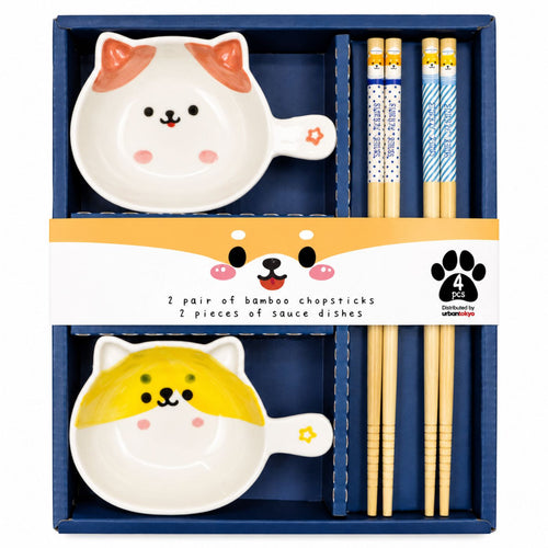 Shiba Inu chopsticks and ceramic dipping dish gift set