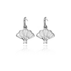 Floral Fan Dangle Earrings Silver with White Mother of Pearl Front - Shen Yun Collections