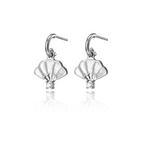 Floral Fan Dangle Earrings Silver with White Mother of Pearl Side - Shen Yun Collections