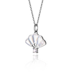 Floral Fan Necklace Silver with White Mother of Pearl Side View - Shen Yun Collections