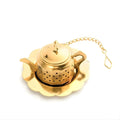 Gold stainless steel teapot loose leaf tea infuser with drip tray