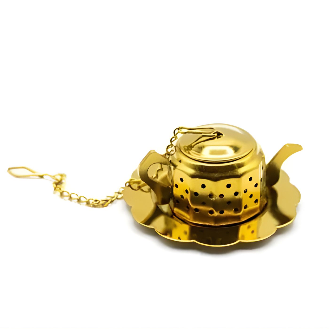 Close-up of 304 stainless steel gold teapot infuser holes