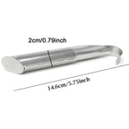 Close-up of fine mesh stainless steel tea infuser and dimensions