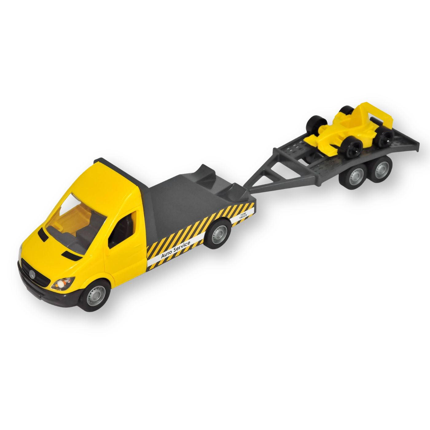Tigres Mercedes-Benz Sprinter tow truck toy with race car