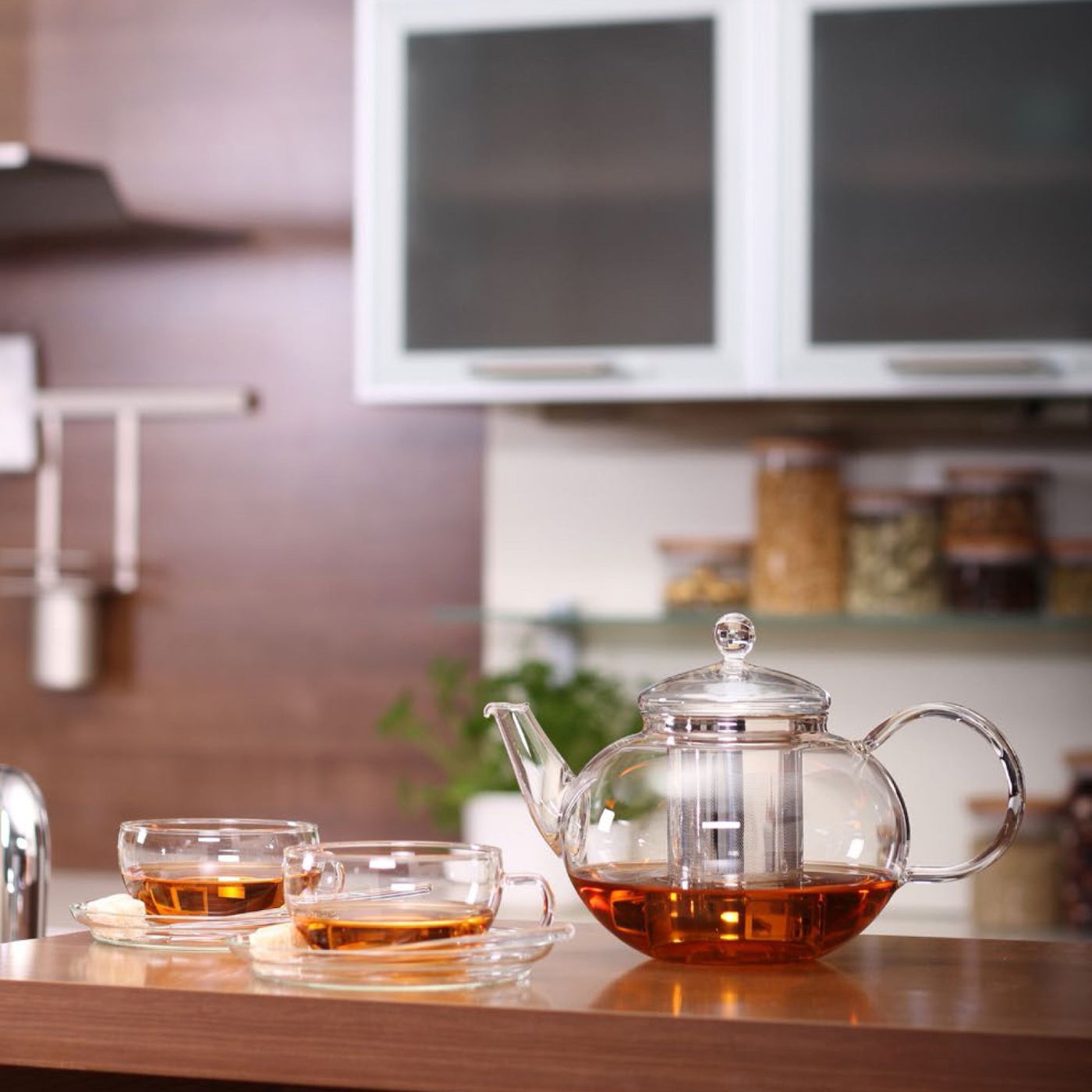Trendglas Jena glass tea cups with glass teapot