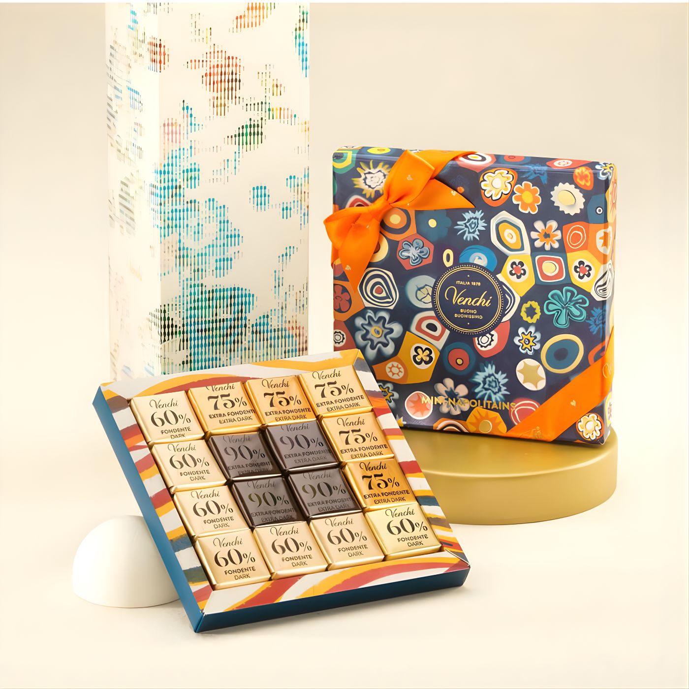 Luxury chocolate gift box displayed on table