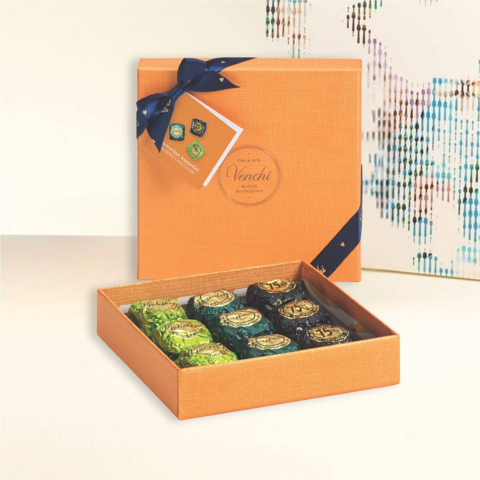Assorted Chocoviar chocolates in luxury orange gift box