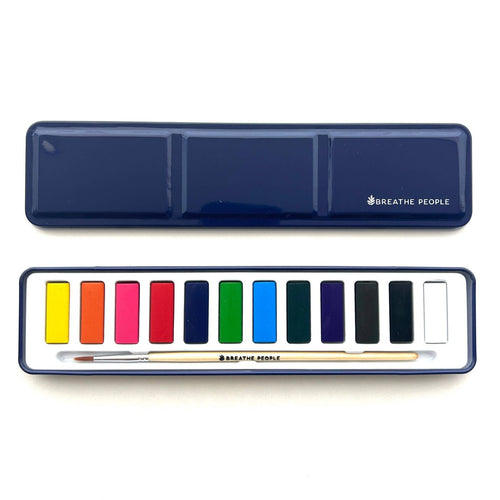 Portable watercolor paint set metal tin