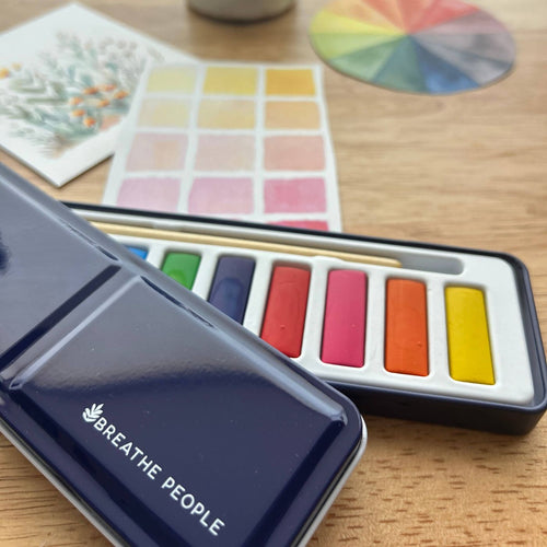 Watercolor set with brush and palette