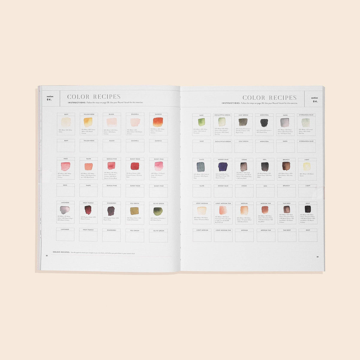 Beginner flower watercolor book with preprinted sketches