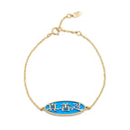 Zhen Shan Ren Words Bracelet 14kt Yellow Gold with Blue Mother of Pearl