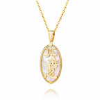 Zhen Shan Ren Words Pendant 14kt Yellow Gold with White Mother of Pearl