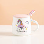 Unicorn White 14oz Mug With Lid and Spoon (12/36)