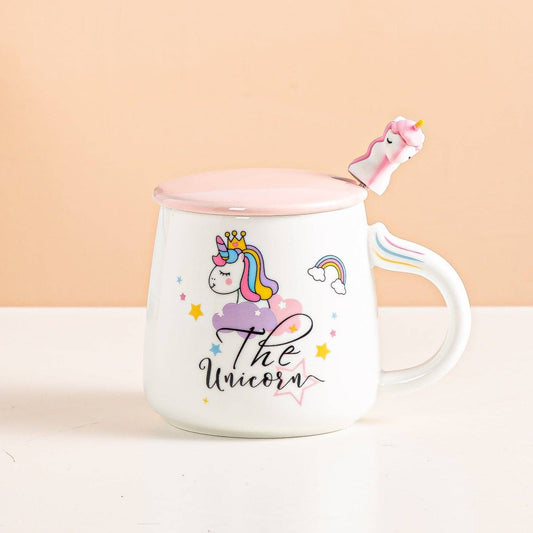 Unicorn White 14oz Mug With Lid and Spoon (12/36)
