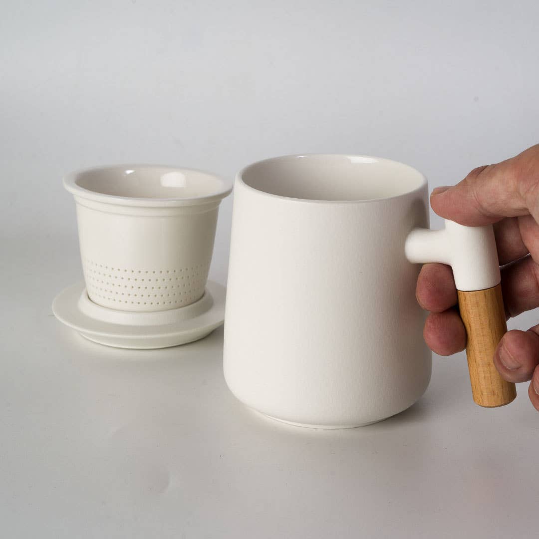 White Porcelain Tea Mug with Lid & Infuser – 15 oz