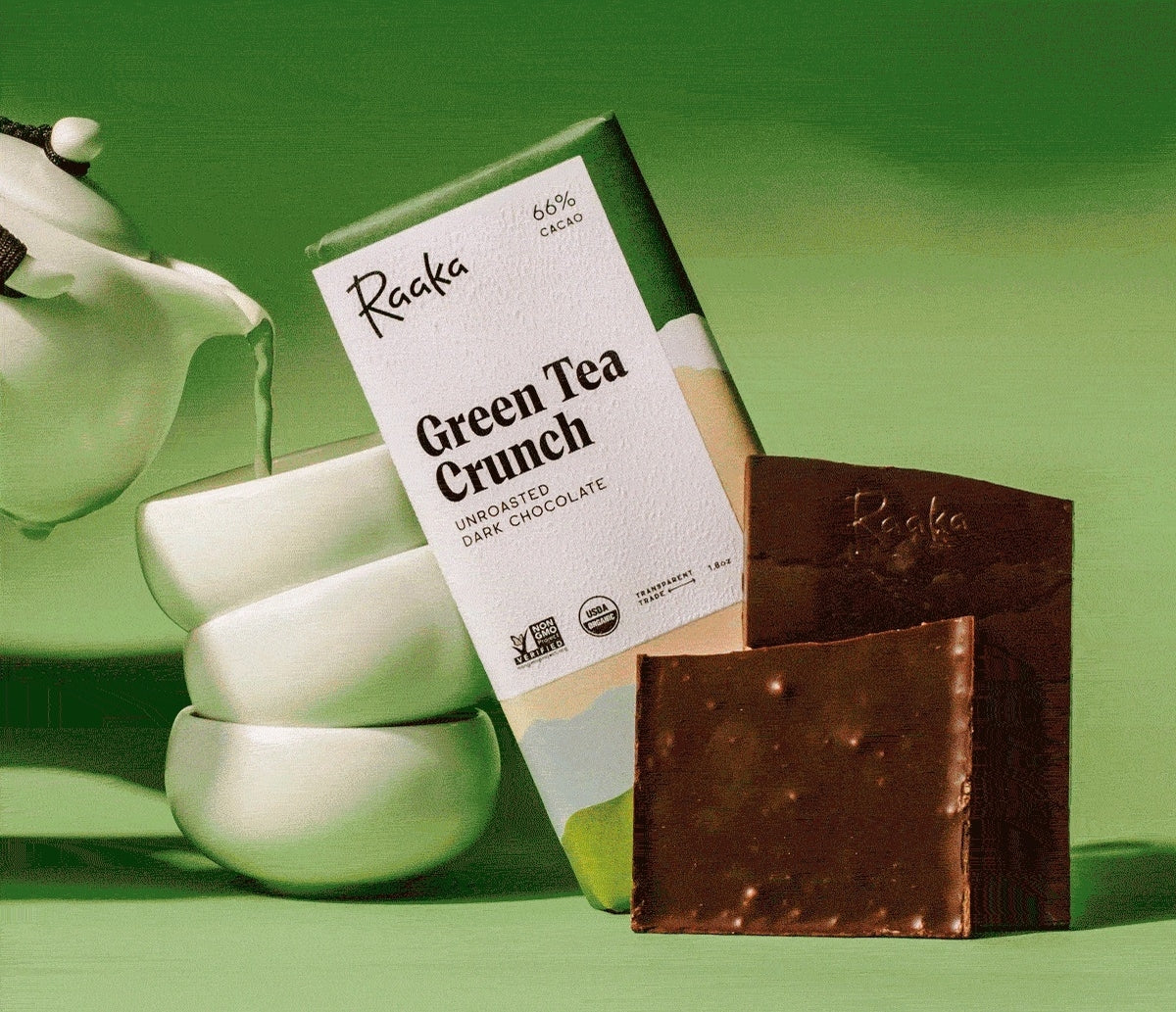 Raaka Chocolate 66% Green Tea Crunch Chocolate Bar