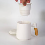 White Porcelain Tea Mug with Lid & Infuser – 15 oz