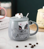 Cat Love Music 15oz Mug with Lid and Spoon – Gray